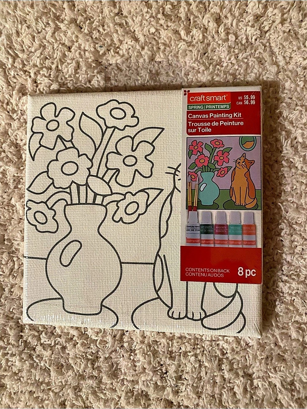 Craft Smart Spring Canvas Painting Kit Floral Cat Set